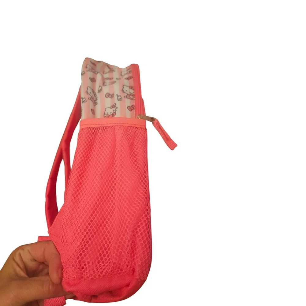 Sanrio Hello Kitty Pink Striped School Backpack Bag with Mesh Pocket